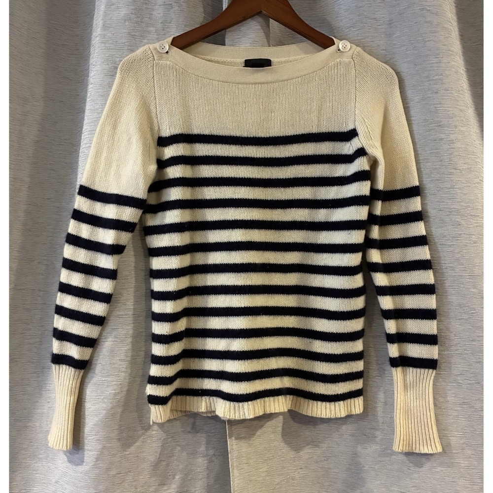 J.Crew Collection 100% Italian Cashmere Striped Nautical Sweater Small B2559